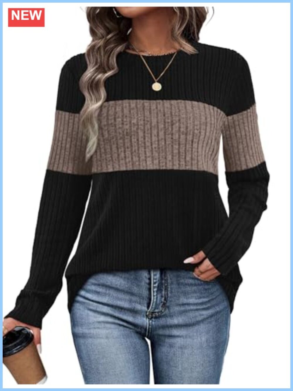 Women's Color Block Tunic Sweater Long Sleeve Loose Fit Pullover